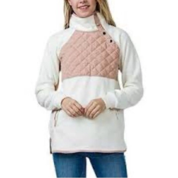 Abercrombie & Fitch Tops - Abercrombie & Fitch Women’s large Snap Up Pink And Ivory Fleece Pullover